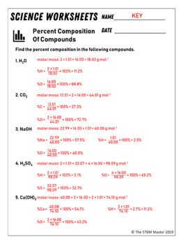 percent composition worksheet answers with work